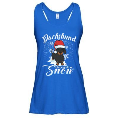Daschund Through The Snow Dog Lovers Festive Gift Ladies Essential Flowy Tank