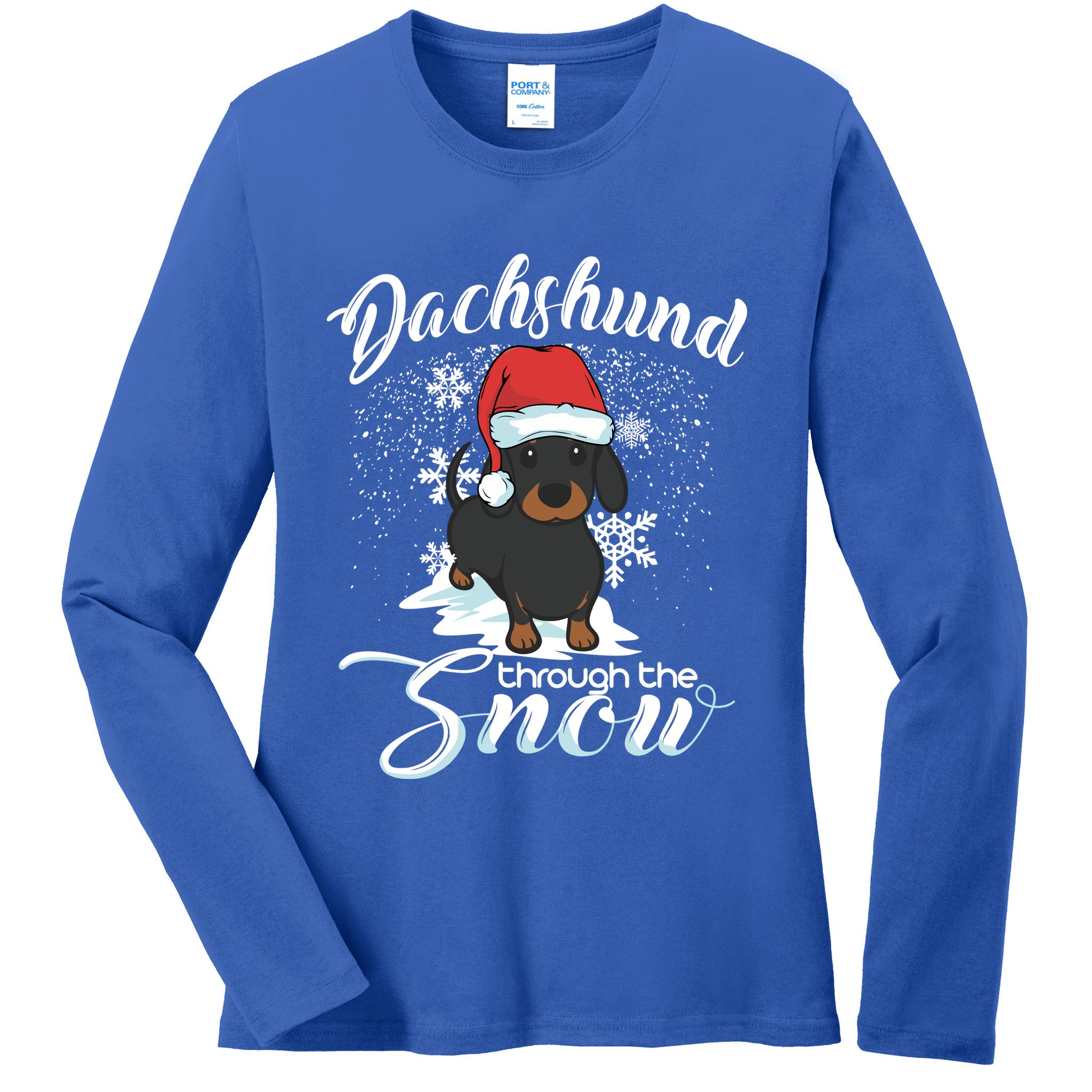 Daschund Through The Snow Dog Lovers Festive Gift Ladies Long Sleeve Shirt