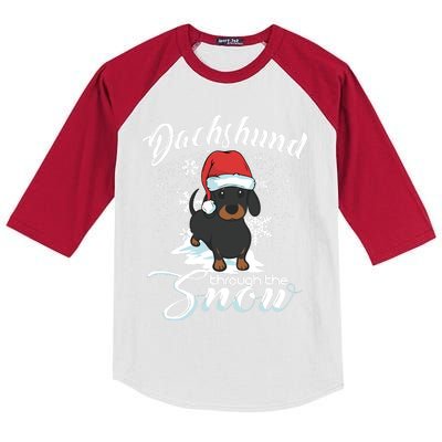 Daschund Through The Snow Dog Lovers Festive Gift Kids Colorblock Raglan Jersey