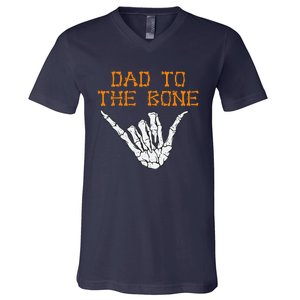 Dad To The Bone Spooky Skeleton Hand Funny Halloween V-Neck T-Shirt