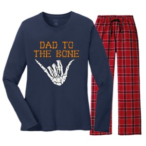 Dad To The Bone Spooky Skeleton Hand Funny Halloween Women's Long Sleeve Flannel Pajama Set 