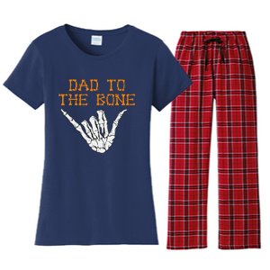 Dad To The Bone Spooky Skeleton Hand Funny Halloween Women's Flannel Pajama Set