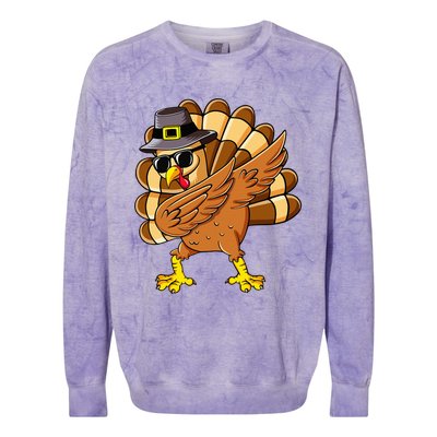 Dabbing Turkey Thanksgiving Day Pilgrim Funny Dab Colorblast Crewneck Sweatshirt