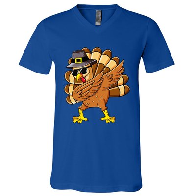 Dabbing Turkey Thanksgiving Day Pilgrim Funny Dab V-Neck T-Shirt