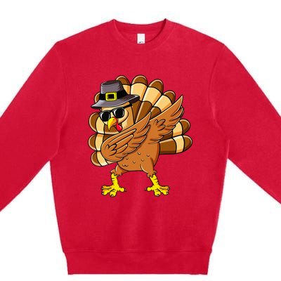 Dabbing Turkey Thanksgiving Day Pilgrim Funny Dab Premium Crewneck Sweatshirt