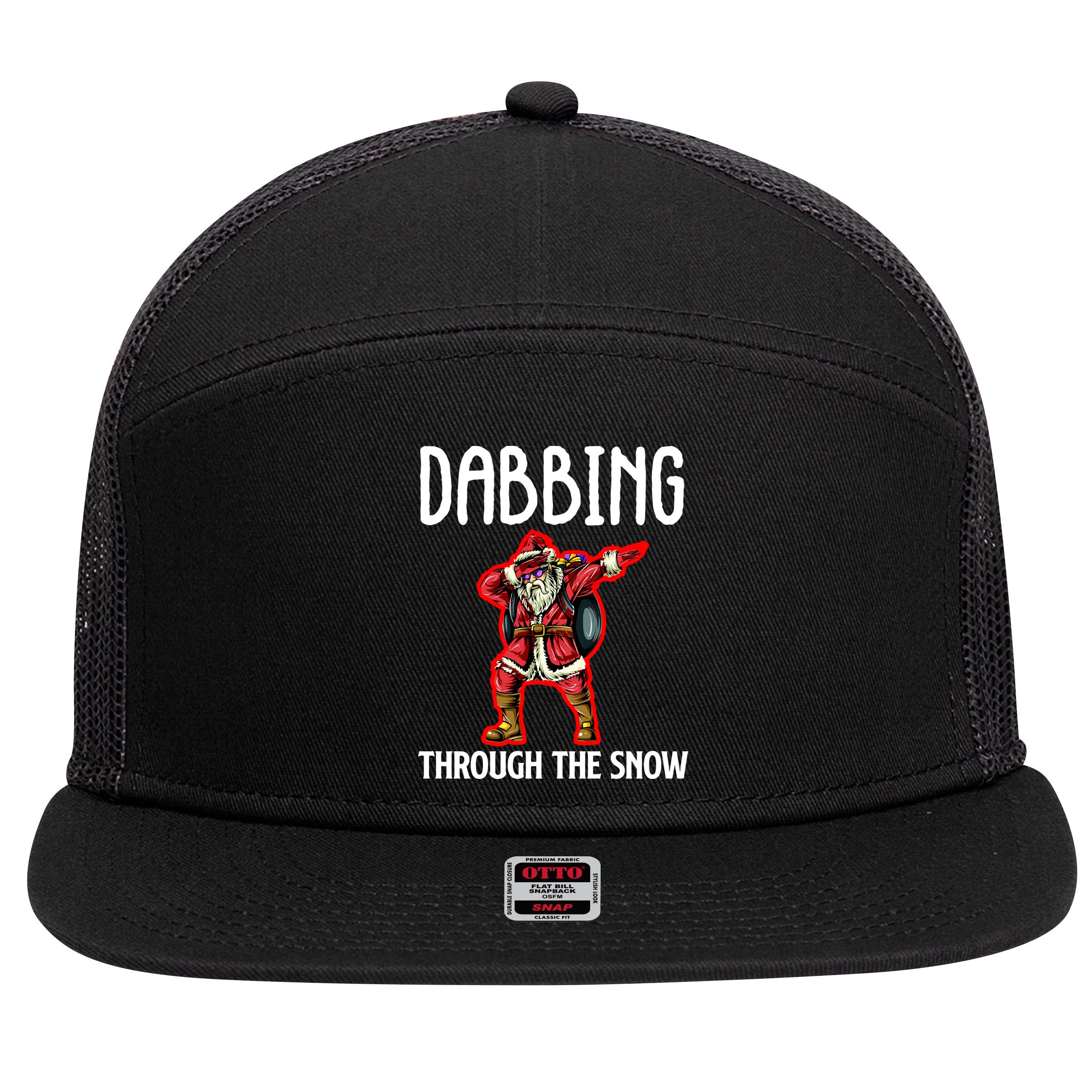 Dabbing Through The Snow Funny Santa Claus Dancing 7 Panel Mesh Trucker Snapback Hat