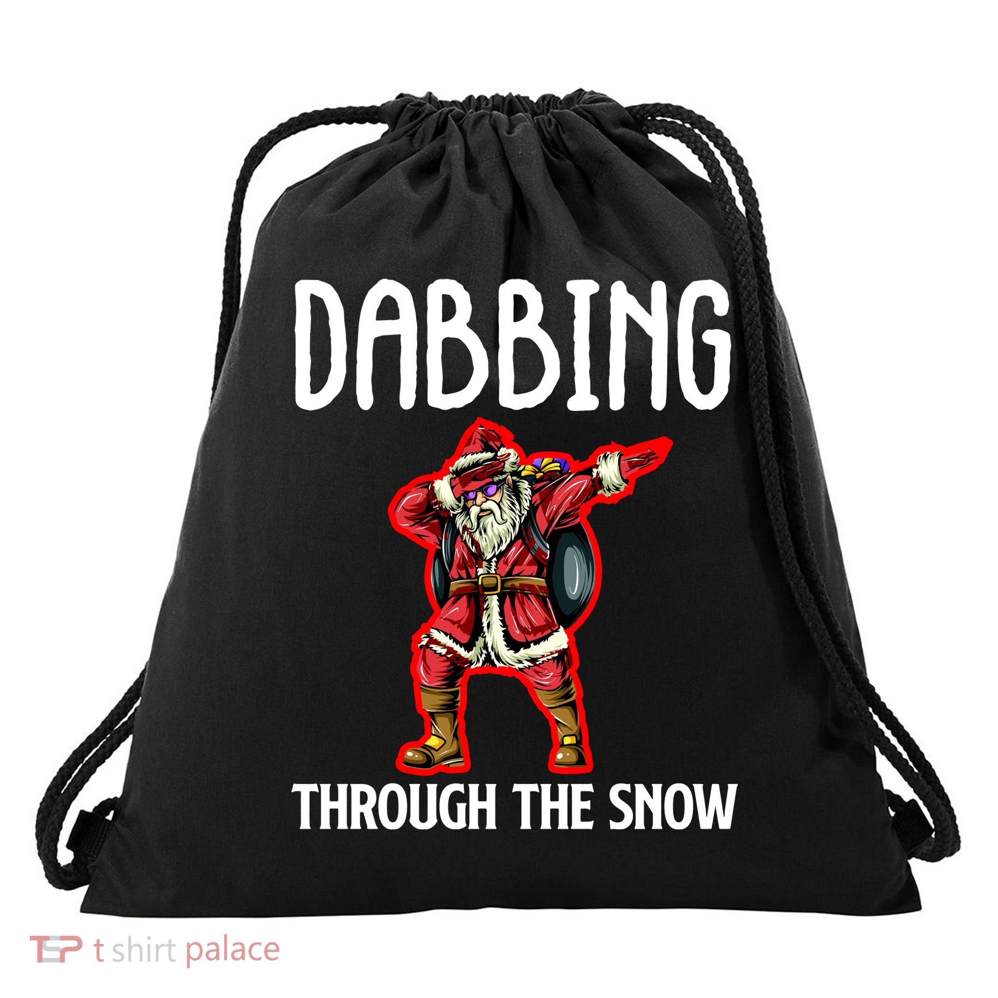 Dabbing Through The Snow Funny Santa Claus Dancing Drawstring Bag
