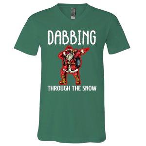 Dabbing Through The Snow Funny Santa Claus Dancing V-Neck T-Shirt