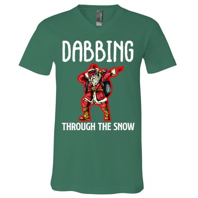 Dabbing Through The Snow Funny Santa Claus Dancing V-Neck T-Shirt