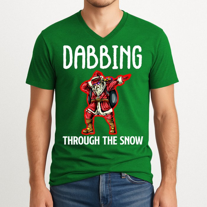 Dabbing Through The Snow Funny Santa Claus Dancing V-Neck T-Shirt