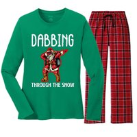 Dabbing Through The Snow Funny Santa Claus Dancing Women's Long Sleeve Flannel Pajama Set 