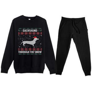 Dachshund Through The Snow Ugly Christmas Gift Funny Gift Premium Crewneck Sweatsuit Set