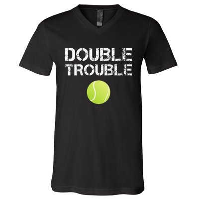 Double Trouble Tanks Funny Tennis Team Gift V-Neck T-Shirt