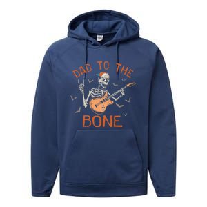 Dad To The Bone Funny Halloween Skeleton Guitar Lover Gift Performance Fleece Hoodie