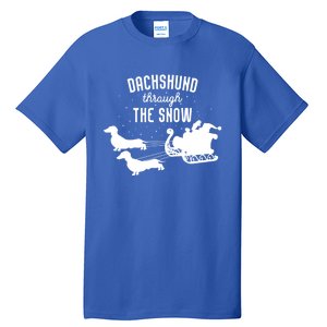 Dachshund Through The Snow Funny Santa Sled Novelty Gift Tall T-Shirt