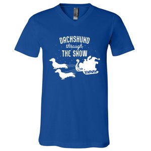 Dachshund Through The Snow Funny Santa Sled Novelty Gift V-Neck T-Shirt