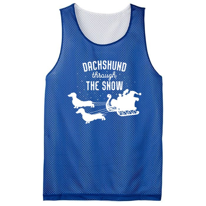 Dachshund Through The Snow Funny Santa Sled Novelty Gift Mesh Reversible Basketball Jersey Tank