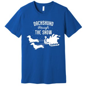 Dachshund Through The Snow Funny Santa Sled Novelty Gift Premium T-Shirt