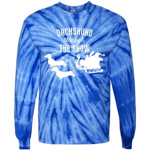 Dachshund Through The Snow Funny Santa Sled Novelty Gift Tie-Dye Long Sleeve Shirt