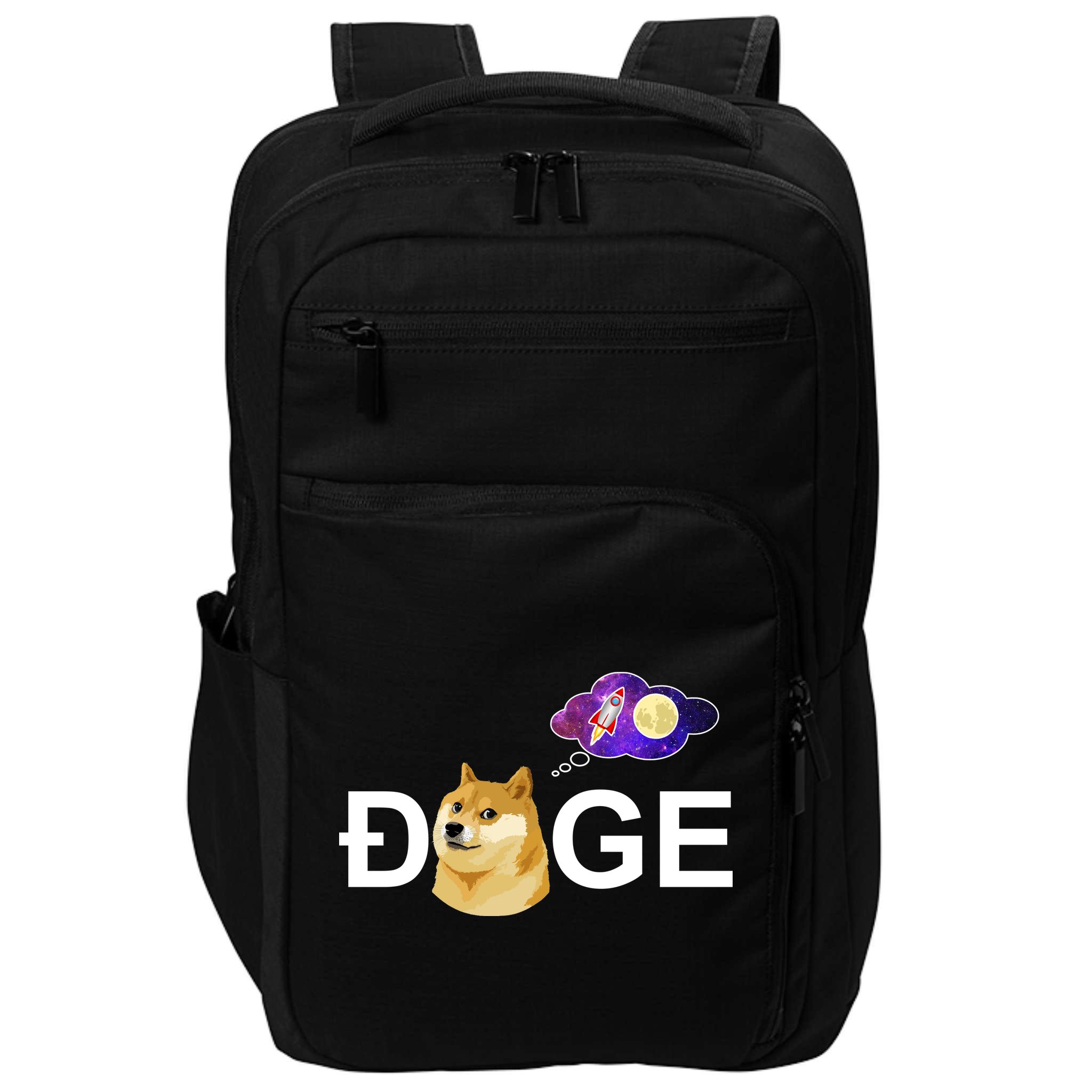 Doge To The Moon Galaxy Cryptocurrency Impact Tech Backpack