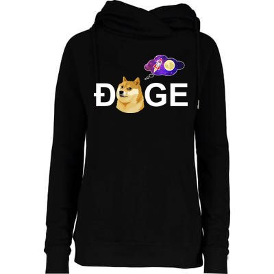 Doge To The Moon Galaxy Cryptocurrency Womens Funnel Neck Pullover Hood