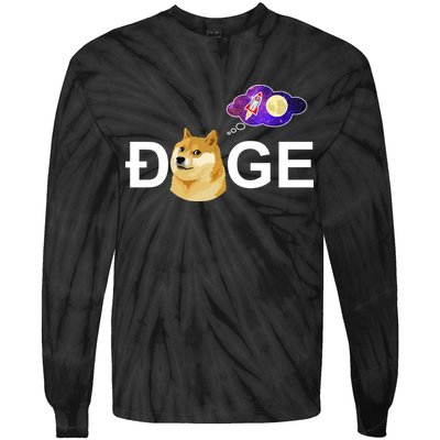 Doge To The Moon Galaxy Cryptocurrency Tie-Dye Long Sleeve Shirt
