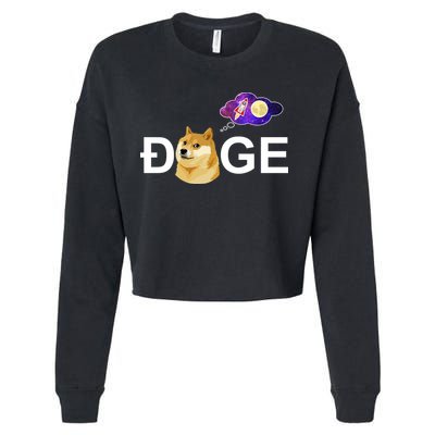 Doge To The Moon Galaxy Cryptocurrency Cropped Pullover Crew