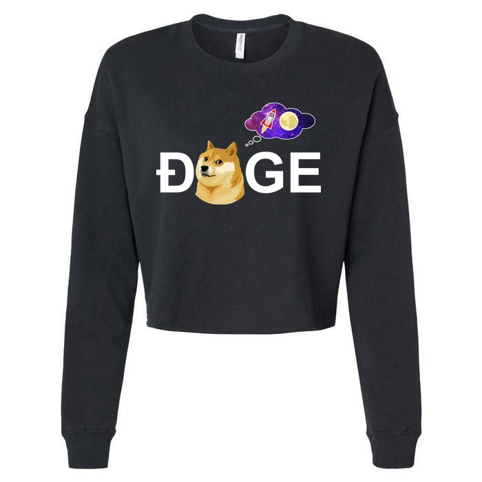 Doge To The Moon Galaxy Cryptocurrency Cropped Pullover Crew