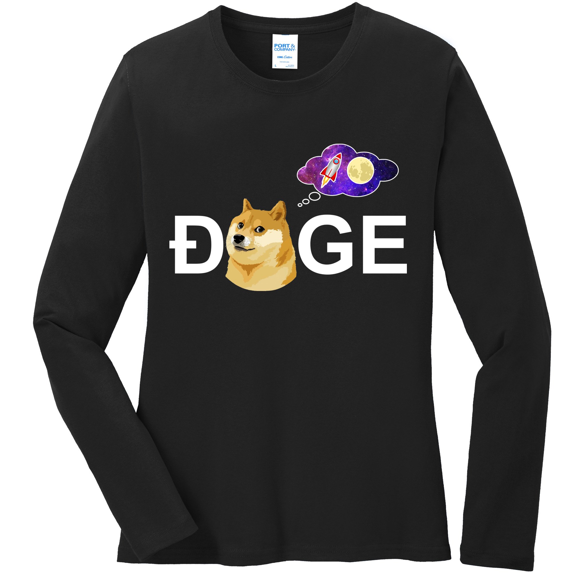 Doge To The Moon Galaxy Cryptocurrency Ladies Long Sleeve Shirt