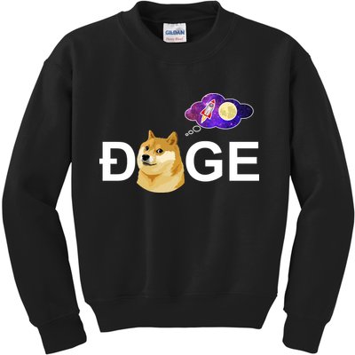 Doge To The Moon Galaxy Cryptocurrency Kids Sweatshirt