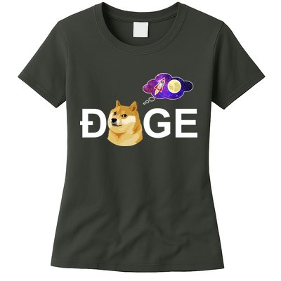 Doge To The Moon Galaxy Cryptocurrency Womens T-Shirt