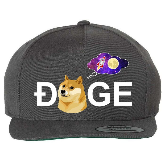 Doge To The Moon Galaxy Cryptocurrency Wool Snapback Cap