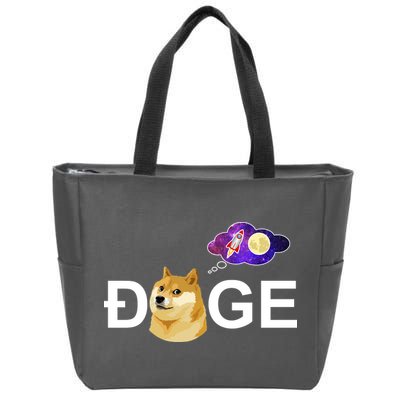 Doge To The Moon Galaxy Cryptocurrency Zip Tote Bag