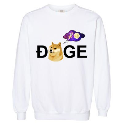 Doge To The Moon Galaxy Cryptocurrency Garment-Dyed Sweatshirt