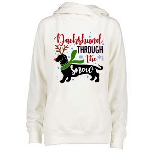 Dachshund Through The Snow Christmas Funny Doxie Dog Lovers Gift Womens Funnel Neck Pullover Hood