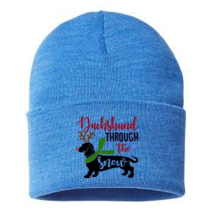 Dachshund Through The Snow Christmas Funny Doxie Dog Lovers Gift Sustainable Knit Beanie