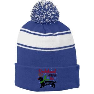 Dachshund Through The Snow Christmas Funny Doxie Dog Lovers Gift Stripe Pom Pom Beanie