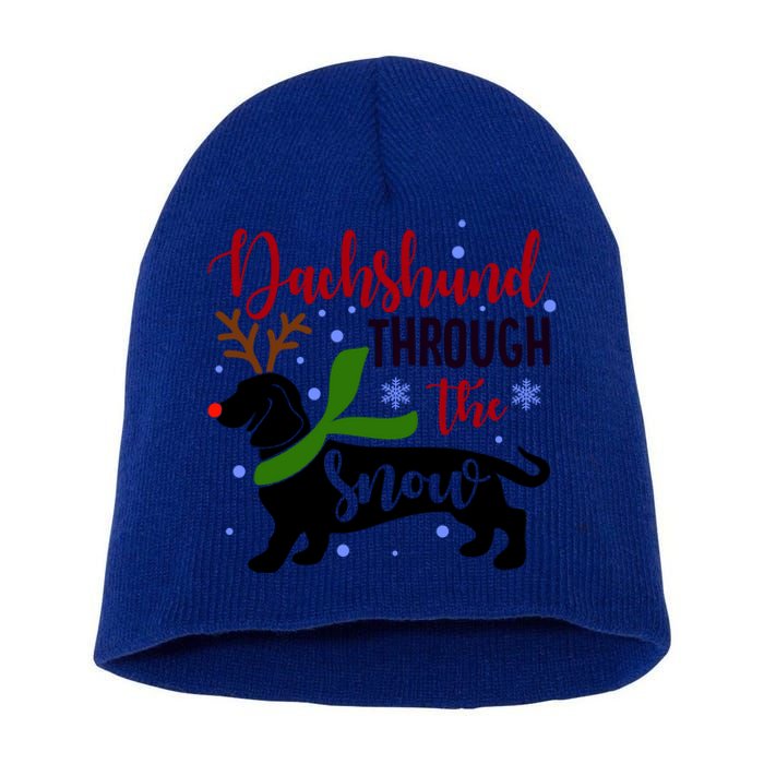 Dachshund Through The Snow Christmas Funny Doxie Dog Lovers Gift Short Acrylic Beanie