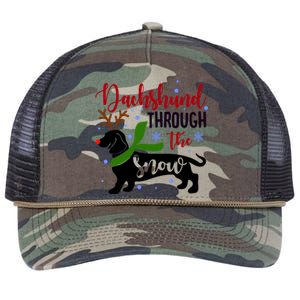 Dachshund Through The Snow Christmas Funny Doxie Dog Lovers Gift Retro Rope Trucker Hat Cap