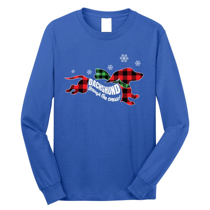 Dachshund Through The Snow Doxie Dog Plaid Christmas Gift Long Sleeve Shirt