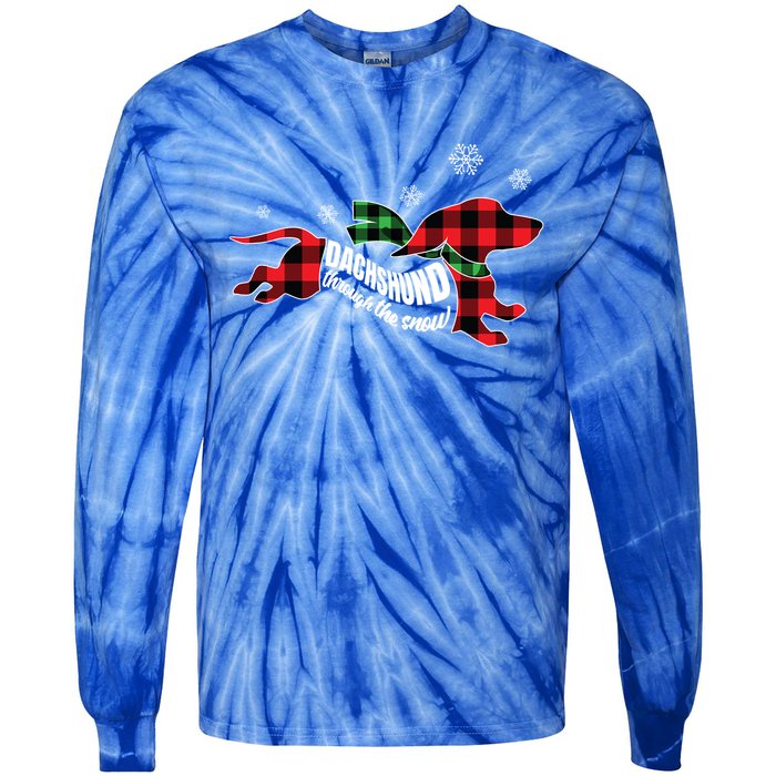 Dachshund Through The Snow Doxie Dog Plaid Christmas Gift Tie-Dye Long Sleeve Shirt