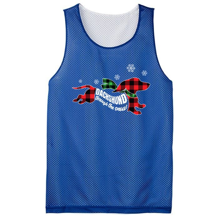 Dachshund Through The Snow Doxie Dog Plaid Christmas Gift Mesh Reversible Basketball Jersey Tank