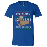 Dachshund Through The Snow Ugly Christmas Gift V-Neck T-Shirt