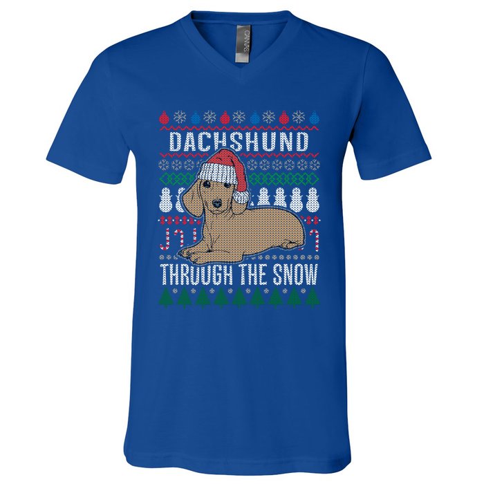 Dachshund Through The Snow Ugly Christmas Gift V-Neck T-Shirt