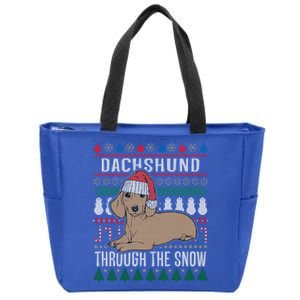 Dachshund Through The Snow Ugly Christmas Gift Zip Tote Bag