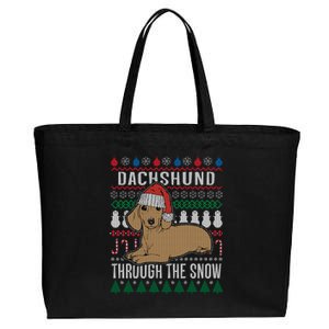 Dachshund Through The Snow Ugly Christmas Gift Cotton Canvas Jumbo Tote