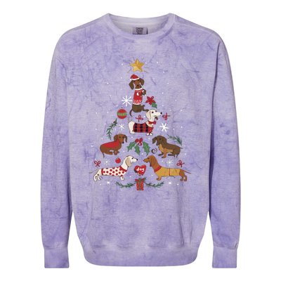 Dachshund Through The Snow Funny Dog Christmas Tree Cool Gift Colorblast Crewneck Sweatshirt