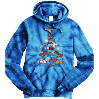 Dachshund Through The Snow Funny Dog Christmas Tree Cool Gift Tie Dye Hoodie