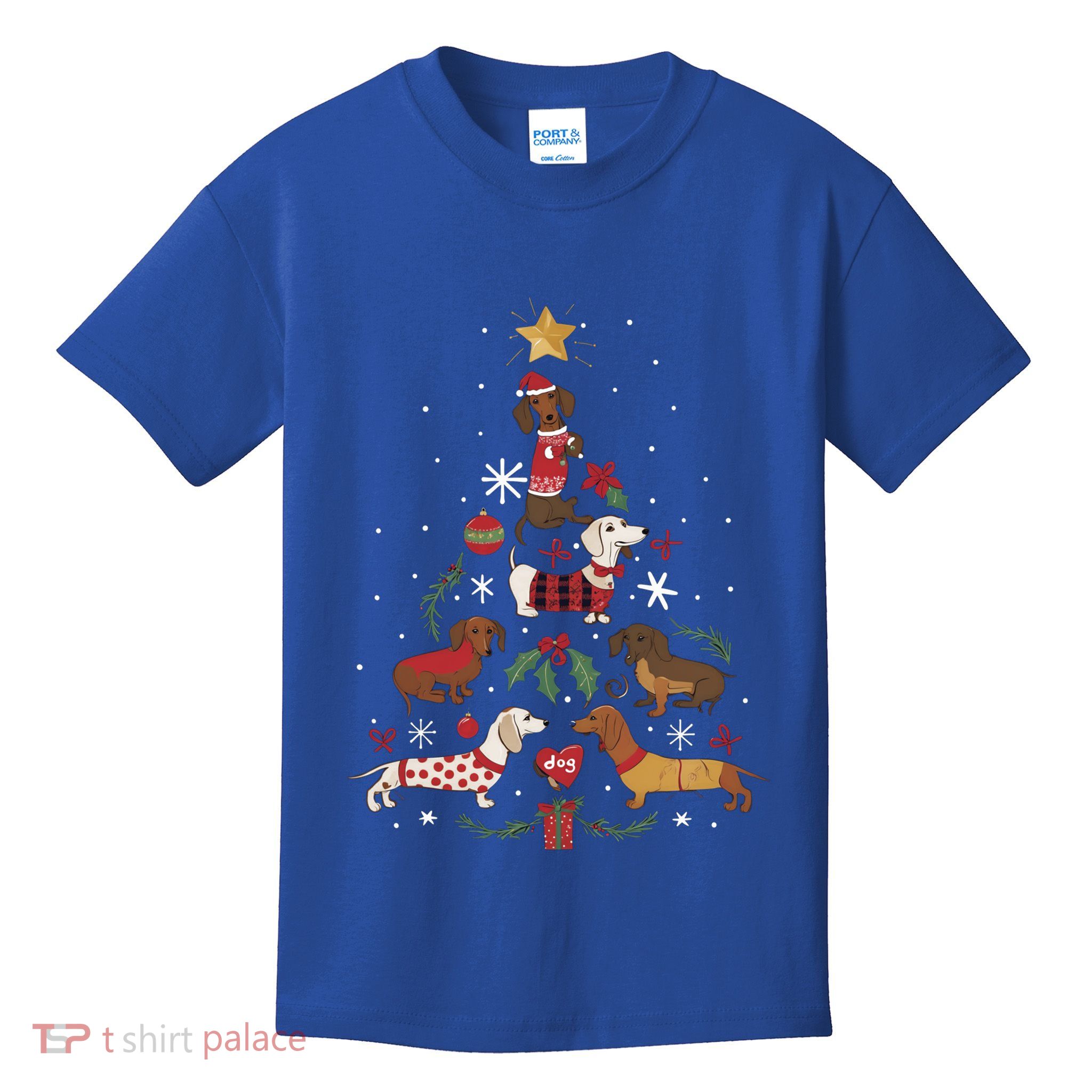 Dachshund Through The Snow Funny Dog Christmas Tree Cool Gift Kids T-Shirt