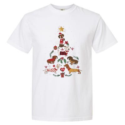 Dachshund Through The Snow Funny Dog Christmas Tree Cool Gift Garment-Dyed Heavyweight T-Shirt